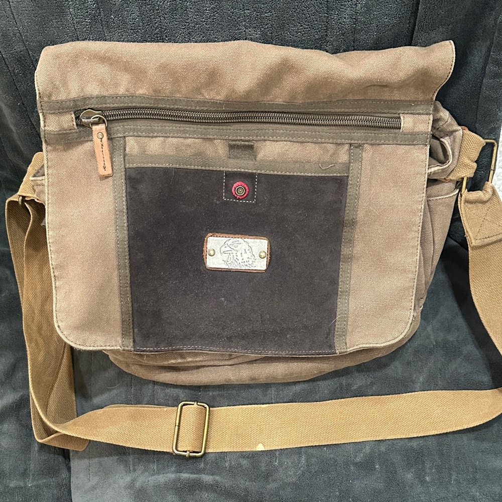 Brown and Black Canvas Messenger Bag